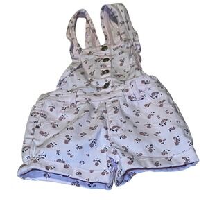 Wonder Nation Girls 4T Floral Shortall Overalls Light Pink Denim Bib Shorts